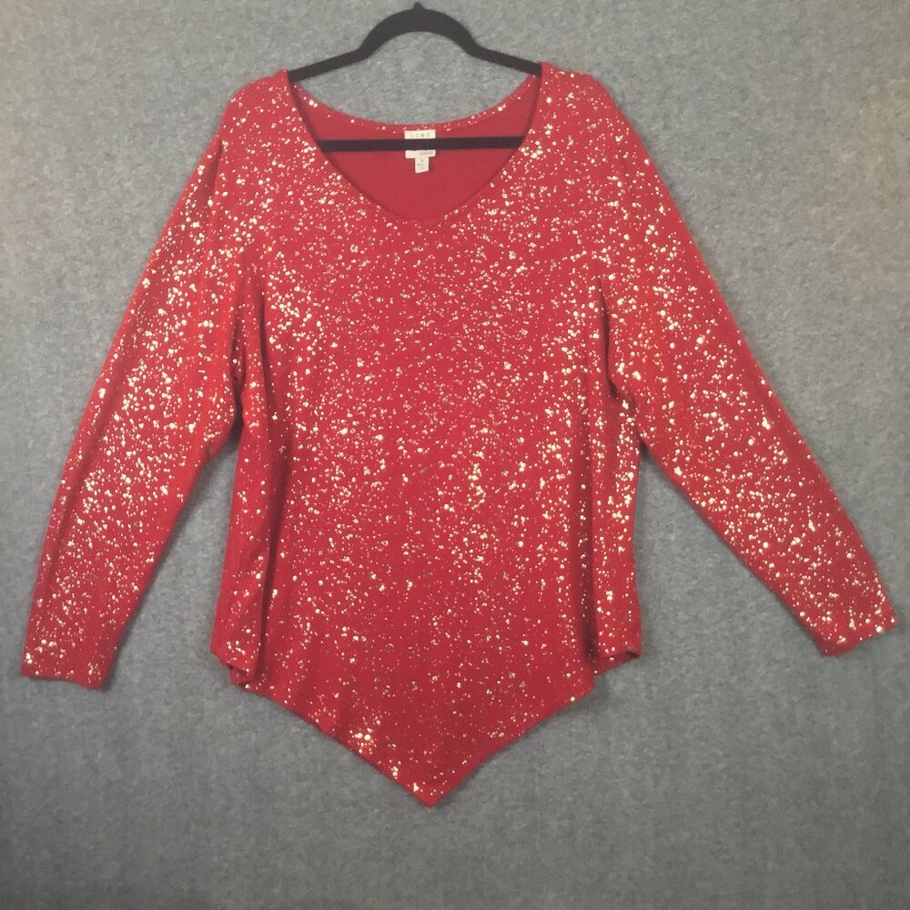 Como Vintage Gold Speckled Red V-Neck Pullover Top Sweater 1X
